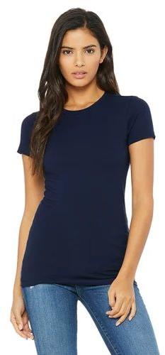 Ladies Navy Blue Round Neck T-Shirt