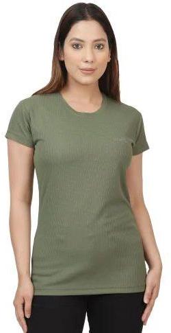Half Sleeves Ladies Olive Green Round Neck T-shirt, Size : All Sizes