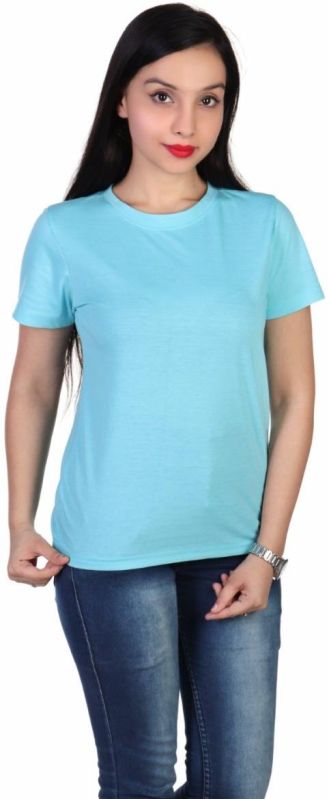 Ladies Sky Blue Round Neck T-Shirt, Size : All Sizes