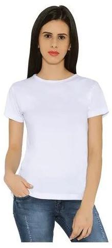 Ladies White Round Neck T-Shirt, Size : All Sizes