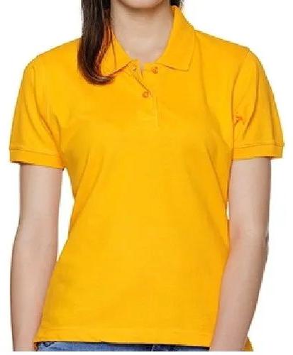 Ladies Yellow Polo Neck T-Shirt, Size : All Sizes