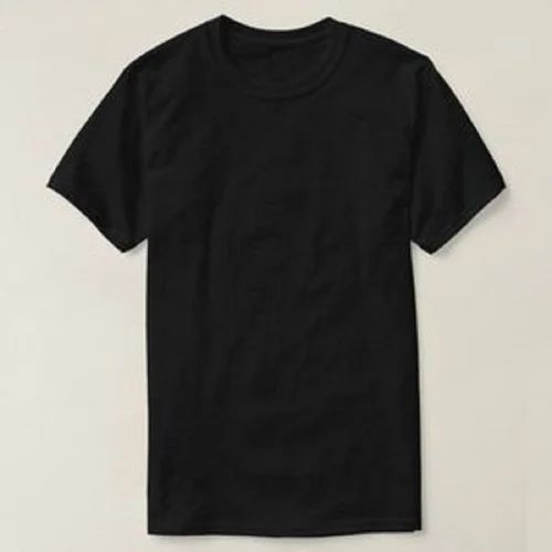 Mens Black Round Neck Polyester T Shirt