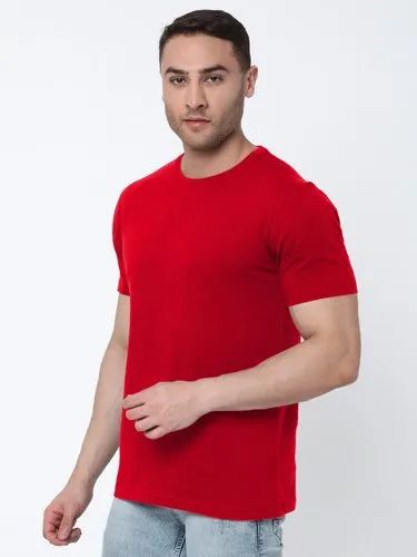 Mens Plain Red Round Neck T-Shirt, Size : All Sizes