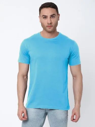 Mens Sky Blue Round Neck T Shirt