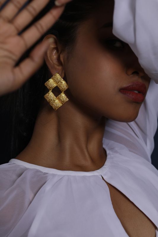 Medoso Jewellery Designer Gold Plated Brass Hermae Hoop Earrings, Style : Modern
