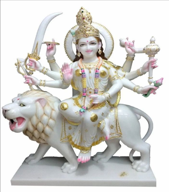 Multicolors Printed Polished Durga Devi Marble Statue, Speciality : Shiny, Dust Resistance