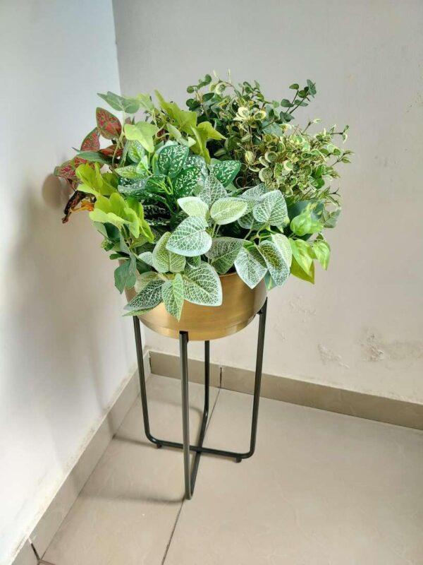 Plain Polished Brass Planter with Stand for Home Decoration