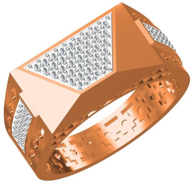 Polished SJGR-2390 Mens Gold Ring, Main Stone : American Diamond