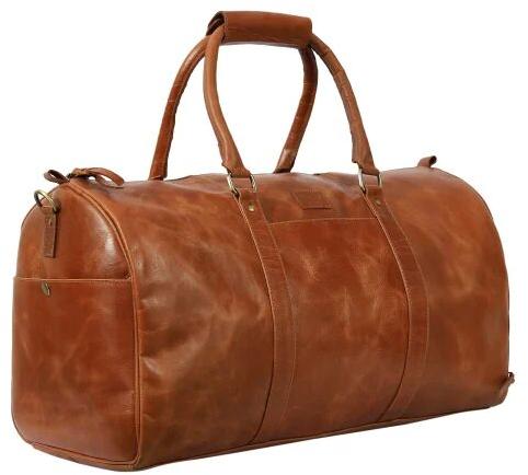 Rectangular Plain Leather Duffle Bag, for Trekking Use, Gym Use, Travel Use, Technics : Machine Made