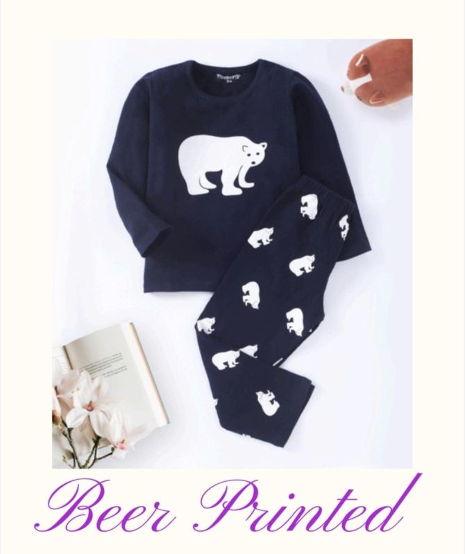 Printed Round Pure Cotton Boys Night Dress, Sleeves Type : Long Sleeve