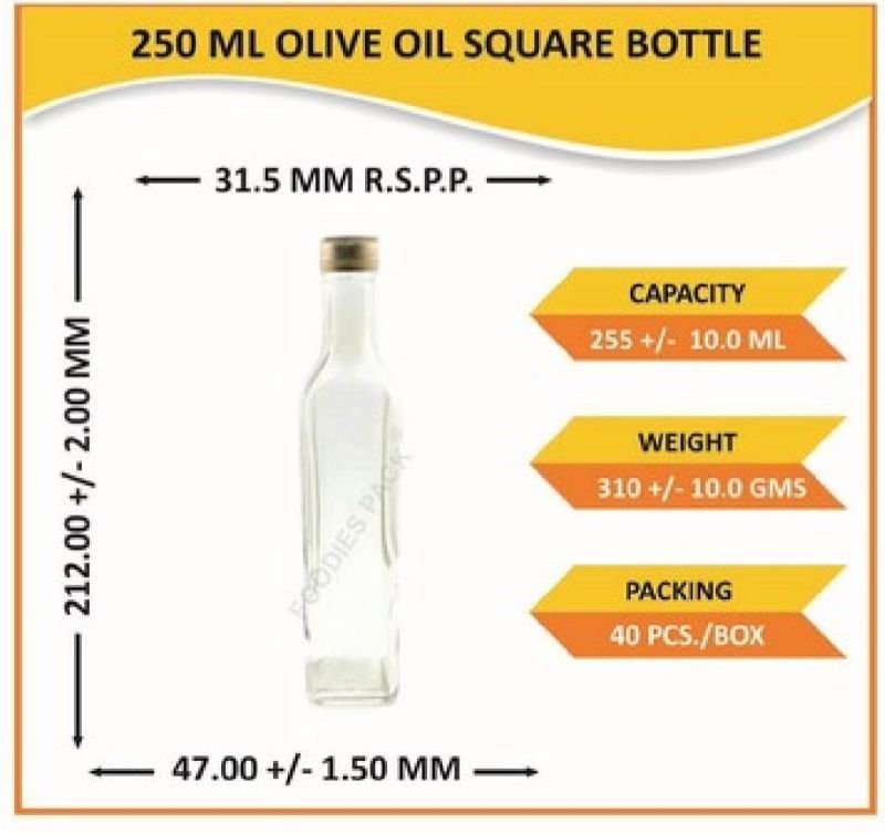 250ml Olive Oil Square Glass Bottles, for Cosmetics