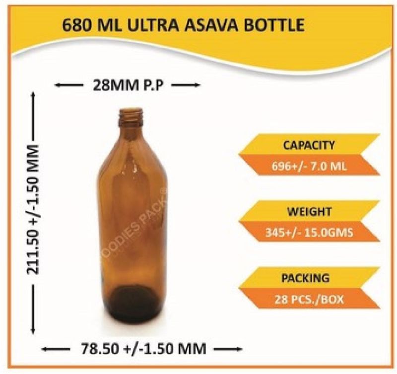 680ml Ultra Asava Glass Bottle, for Beverage