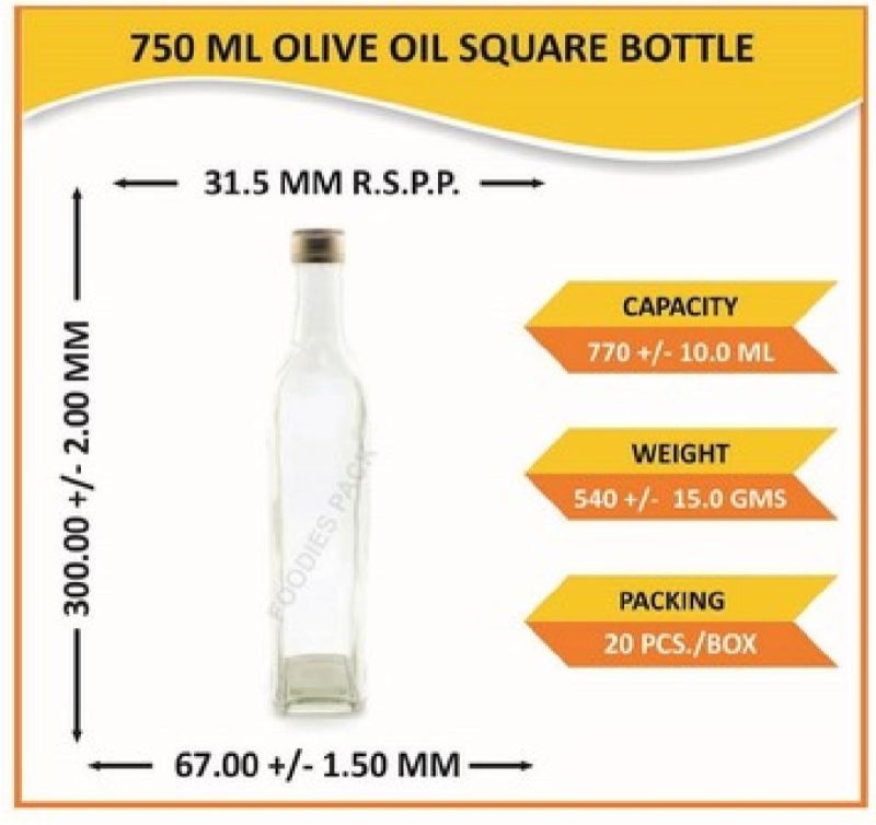 750ml Olive OIl Square Glass Bottles, for Cosmetics