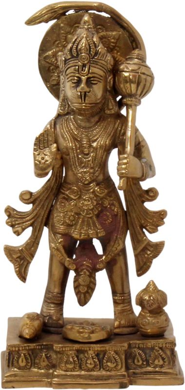 Carved Polished Brass Hanuman Statue, For Worship, Temple