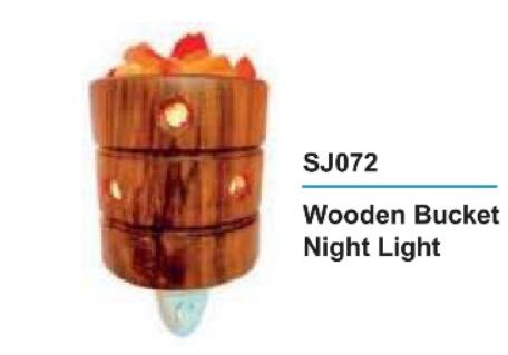 Wooden Bucket Rock Salt Night Light, for Home Decoration