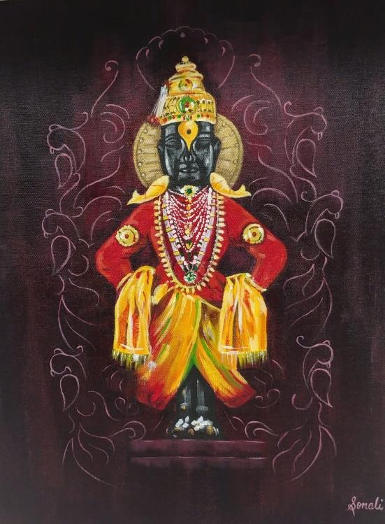 Acrylic Vitthal Painting on Canvas for Wall Decoration, Home Decoration, Pooja Room Decoration