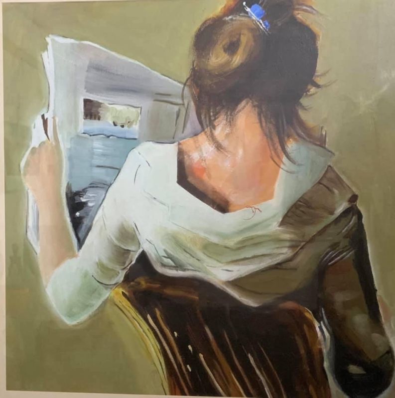 women reading the newspaper painting