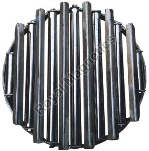 Royal Magnetics Silver Round Shape Polished Mild Steel Hopper Magnet Grill, for Industrial Use, Grade : N40
