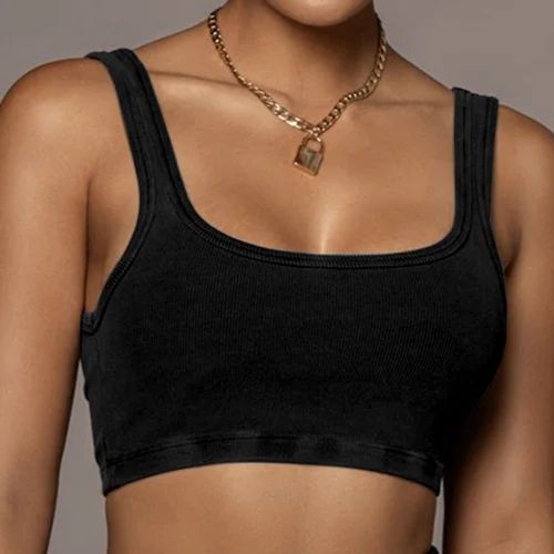 Ladies Black Rib Tank Top