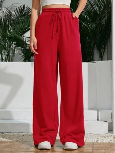 Polyester Ladies Red Plain Trouser