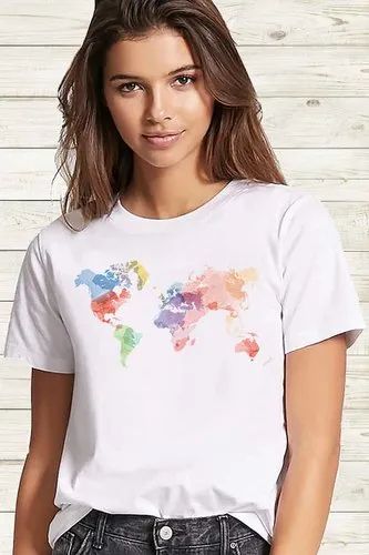 Ladies Round Neck Printed T-Shirt, Packaging Type : Plastic Bag