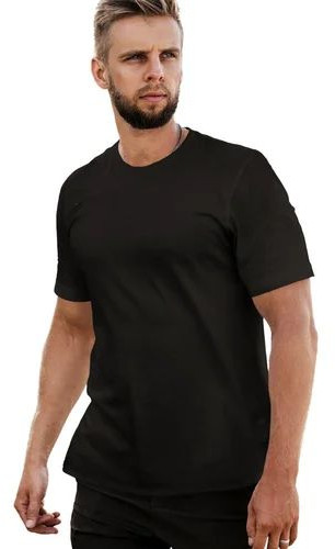 Mens Black Round Neck T-Shirt, Packaging Type : Plastic Bag