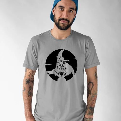 Mens Grey Printed  T-Shirt