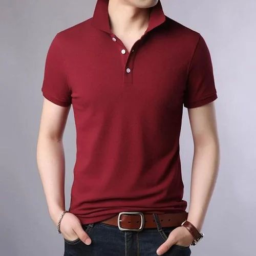 Plain Cotton Mens Maroon Polo T-Shirt, Sleeve Style : Half Sleeve