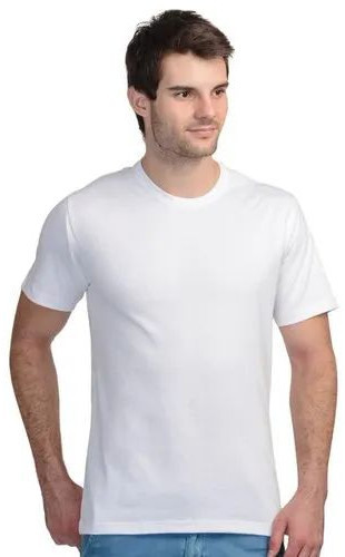 Mens White Round Neck Plain T-Shirt