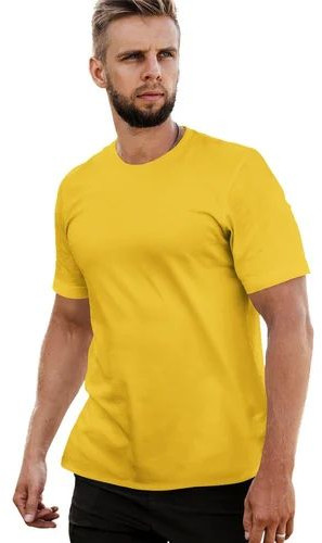 Mens Yellow Round Neck T-Shirt, Packaging Type : Plastic Bag