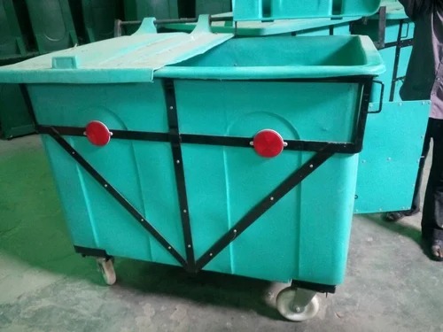 Wheeled Plastic Rectangular Industrial Dustbin, Color : Blue, Green