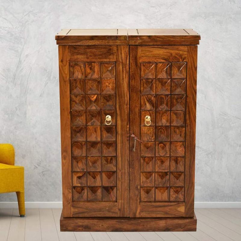 Solid Wood Sheesham Diamond Design Bar Cabinet