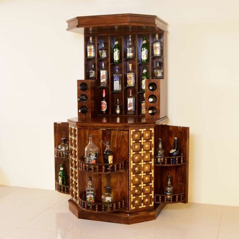Solid Wood Brass Bar Cabinet, Length : 95 cms