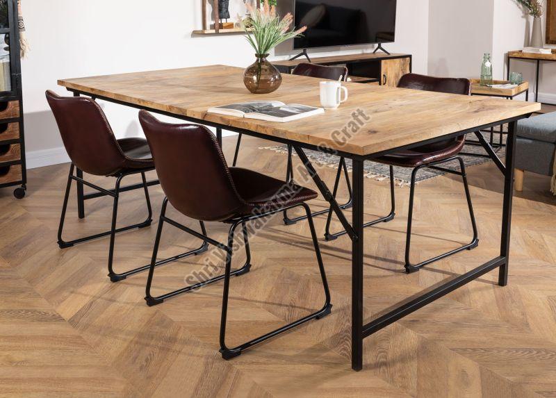 Wooden & Iron Foldable Dining Table for Indoor