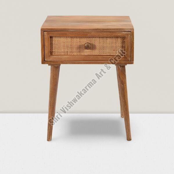 Polished Wooden Cane Side Table for Home, Hotel