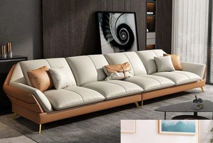 Plain Polished 4 Seater Leather Sofa, Color : Creamy