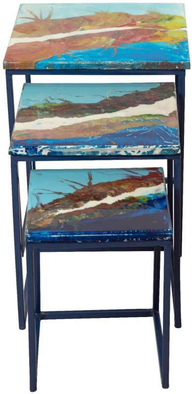 Blue and Brown Epoxy Resin Nesting Table Set