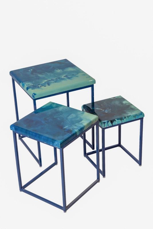 Blue Epoxy Resin Nesting Table Set