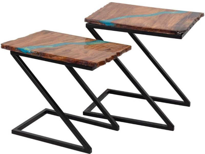 Brown Epoxy Resin Nesting Table Set for Restaurant, Hotel, Home