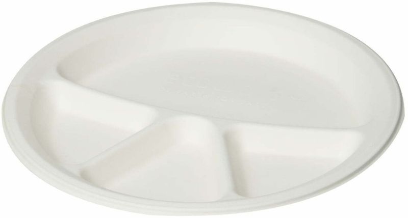 12 Inch 4 Compartment Round Sugarcane Bagasse Plate