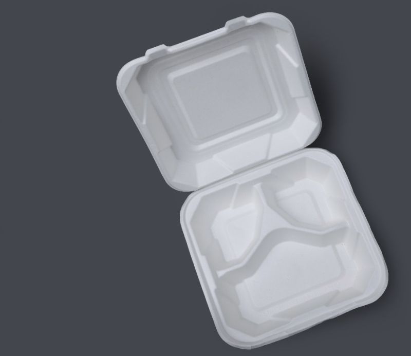 8 x 8 Inch 3 Compartment Bagasse Clamshell Box