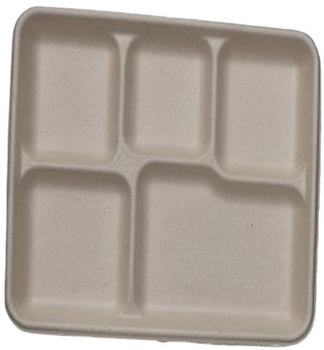 Sugarcane Bagasse 5 Compartment Brown Plate for Hotels Pubs