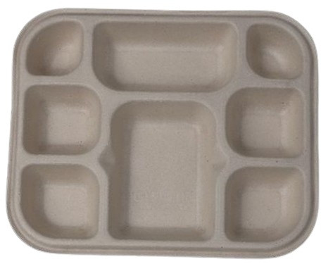 Sugarcane Bagasse 8 Compartment Brown Plate for Hotels Pubs