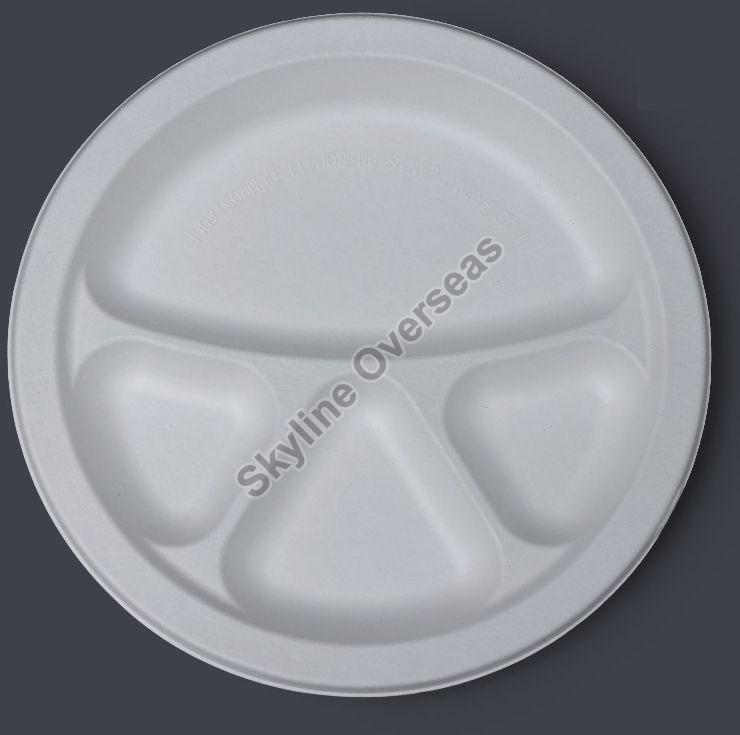 10 Inch 4 Compartment Sugarcane Bagasse Round Plate