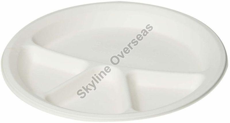 12 Inch 4 Compartment Round Sugarcane Bagasse Plate