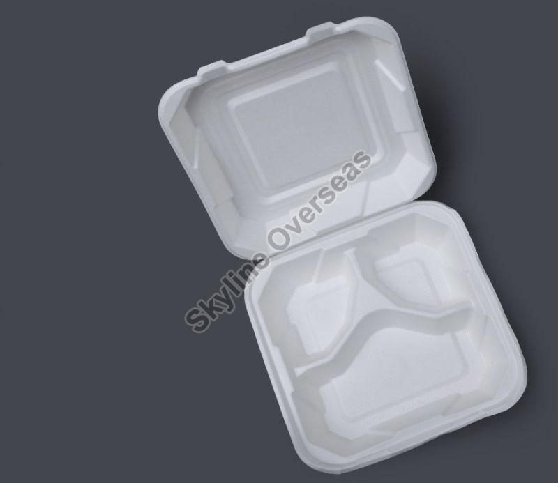 8 x 8 Inch 3 Compartment Bagasse Clamshell Box