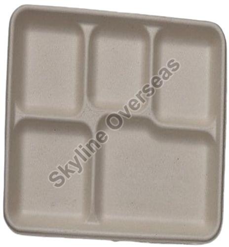 Sugarcane Bagasse 5 Compartment Brown Plate