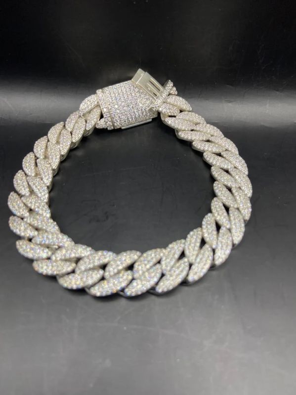 Polished 925 Sterling Silver Ladies Moissanite Diamond Bracelet