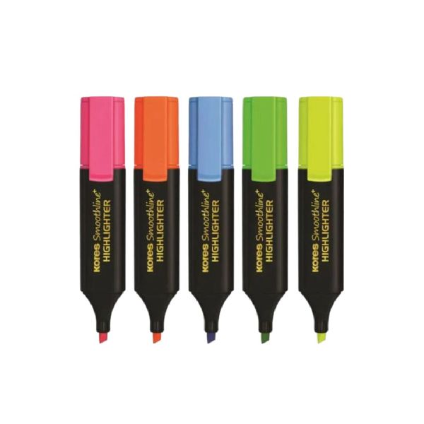 Kores Smoothline Highlighters (Pack of 5) for School