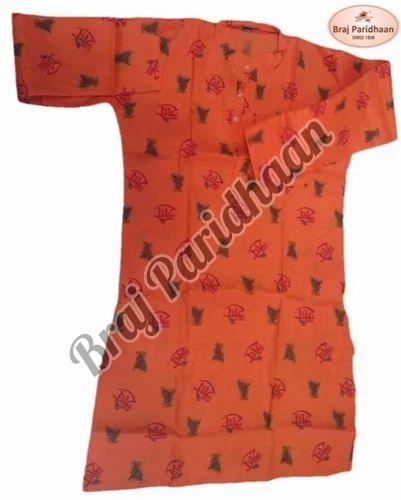 Braj Paridhaan Cotton Radhey Printed Saffron Kurta